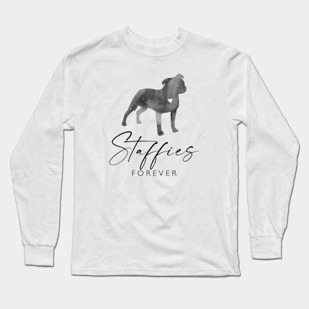 Staffordshire Bull Terrier Lover Gift - Ink Effect Silhouette - Staffies Forever Long Sleeve T-Shirt by Elsie Bee Designs